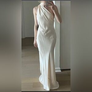 Mango Cream Maxi Bow Dress with long attached scarf